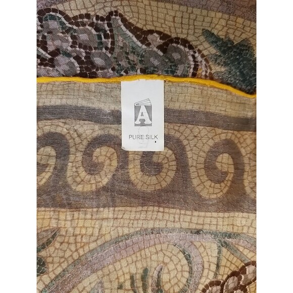 Pure silk scarf rolled edges Peacock Design rectangle 64" x 13.25"       H1 - Picture 3 of 8